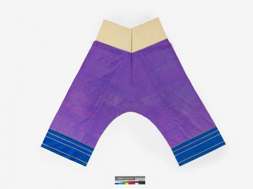 紫色絲質菱格織紋條紋飾邊合襠女褲