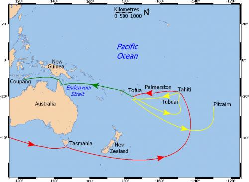 1788–1790年間邦蒂號在太平洋上的航程