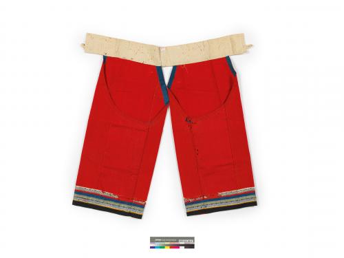 大紅棉地條紋織帶飾邊女套褲