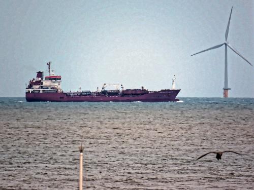 BK Shipping sea freighter off Thanet Wind Farm and Broadstairs, Kent, England 1.jpg