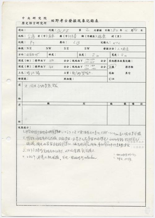 鵝鑾鼻第二遺址田野手稿