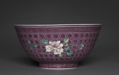 Bowl with Peony Sprays on Diaper Ground (exterior); Chrysanthemum Sprays (interior)