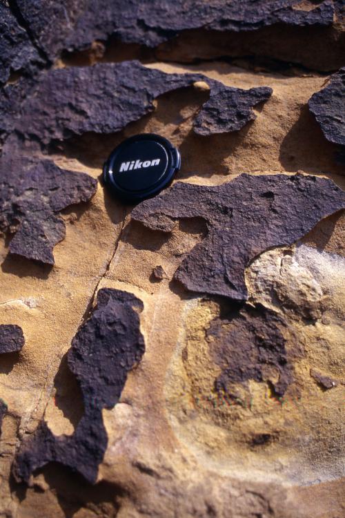 次生氧化鐵物質附著於岩石表面