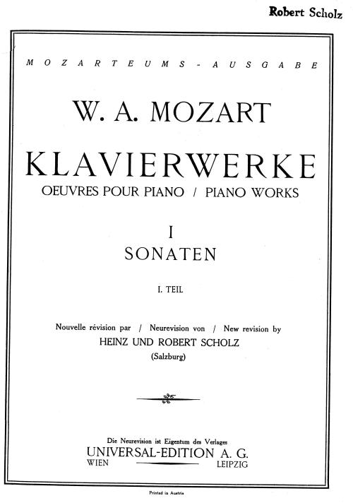 蕭滋校訂之《莫札特鋼琴奏鳴曲》第一冊樂譜