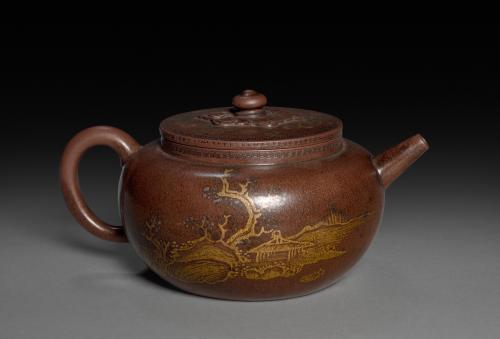 Teapot with Gold Leaf Landscape and Imperial Poem