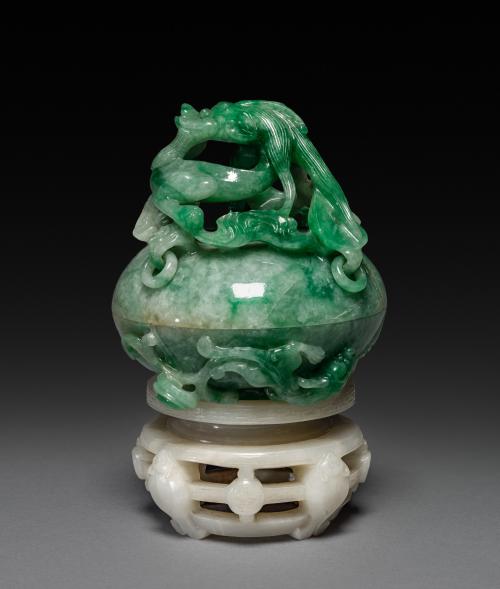 Three-Sectional Altar Group: Small Bowl with Carved Dragon with Lid and Base