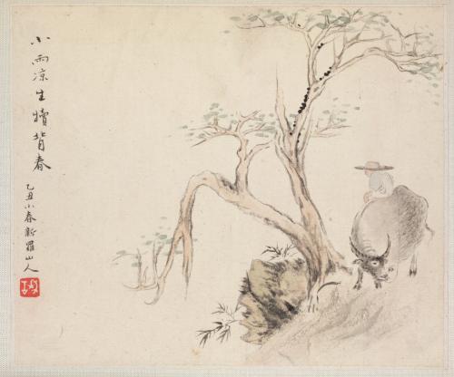 Album of Landscape Paintings Illustrating Old Poems: A Man Sits on a Water Buffalo