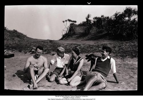 Consul Warner, Rella, Donald and Mary Bews on beach