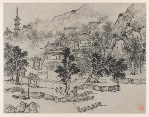 Twelve Views of Tiger Hill, Suzhou: Distant View of Tiger Hill from the Canal Mooring