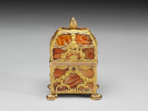 歐洲 十八世紀 銅鍍金嵌瑪瑙修妝匣