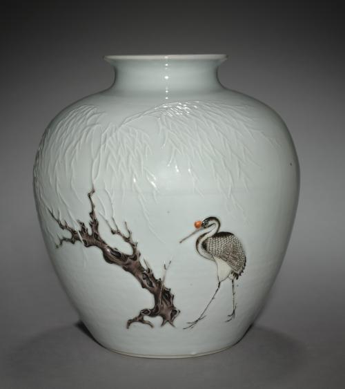 Jar with Crane and Willow in Relief