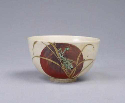 彩繪圓月螳螂紋茶碗