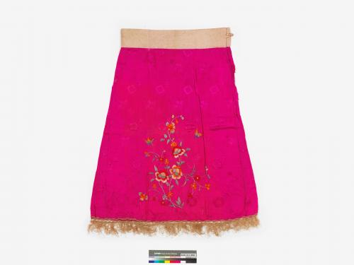 桃紅綢花鳥紋西式筒裙