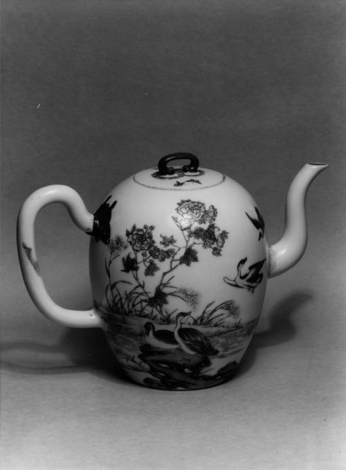 Teapot with Scene of Geese in Landscape
