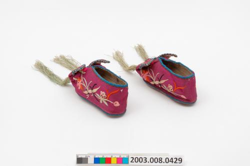 紫地虎頭繡花童鞋