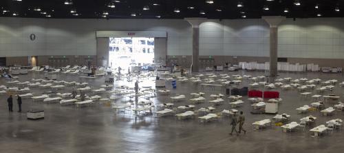 Los Angeles_Convention Center with hospital beds for COVID-19