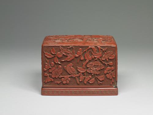 明 十六－十七世紀 剔紅山水人物方盒