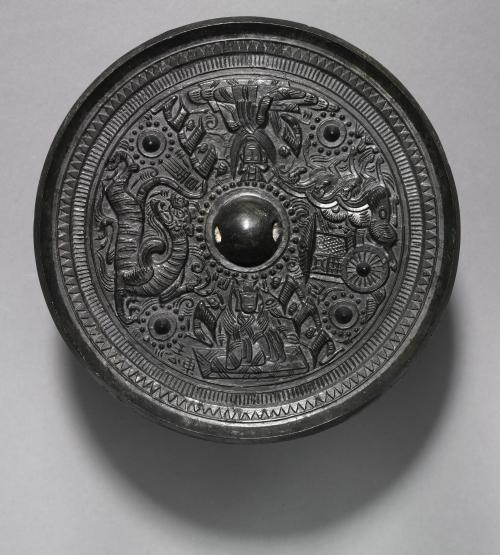 Mirror with Deities, Chariot, and the White Tiger