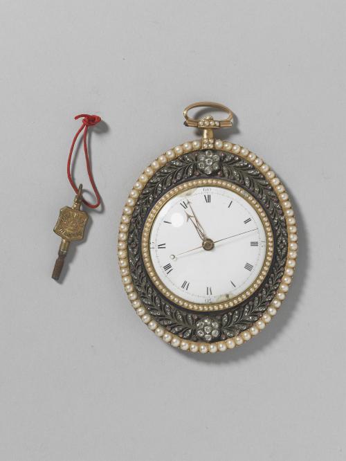 清 銅鍍金嵌珠寶橢圓形懷錶