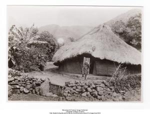 Man with Drinking Gourd in Front of Thatched Roof
