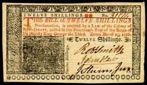 紐澤西省殖民地貨幣（十二先令） 12 Shillings Colonial Currency from the Province of New Jersey