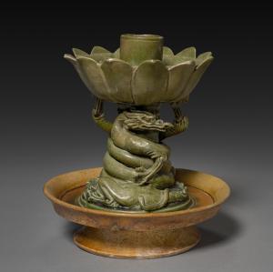 Lamp Stand with Coiling Dragons and Lotus Design