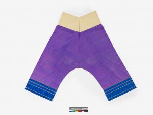 紫色絲質菱格織紋條紋飾邊合襠女褲