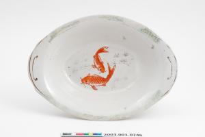 白瓷彩釉雙魚紋橢圓深盤