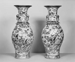 Pair of Vases with Flowers, Insects, and Birds