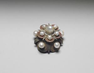 清 銅鍍金纍絲嵌珍珠花式帽花