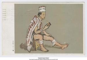 Portrait of Atayal Man with Headdress and Pipe