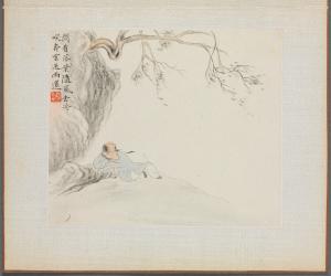 Album of Landscape Paintings Illustrating Old Poems: A Man Reclines beneath an Overhanging Branch