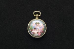 十九世紀 「播喴」畫琺瑯鑲珠懷錶