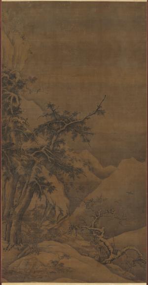 Birds in a Grove in a Mountainous Winter Landscape