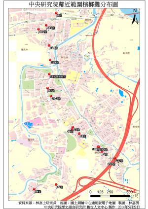 中央研究院鄰近範圍檳榔攤分布圖