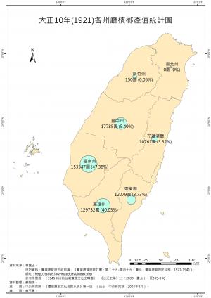 大正10年（1921）各州廳檳榔產值統計圖