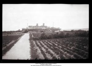 As the S.S. Pres. Hoover Looks from Land