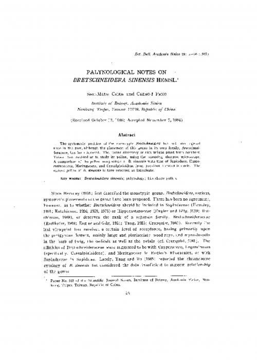 Palynological notes on Bretschneidera sinensis Hemsl