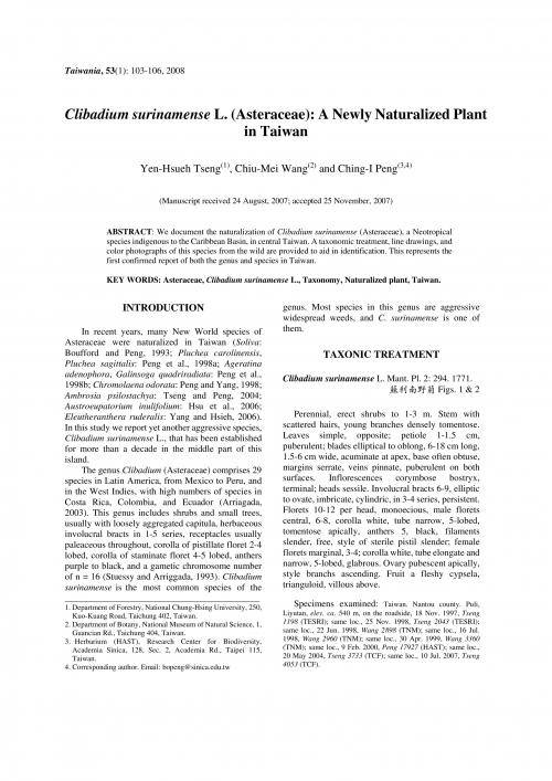 Clibadium surinamense L. (Asteraceae): a newly naturalized plant in Taiwan