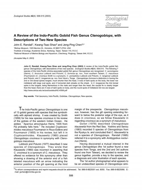 A review of the Indo-Pacific gobiid fish Genus Ctenogobiops, with descriptions of two new species