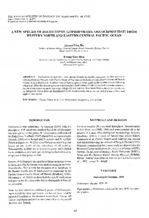 A new species of Halieutopsis (Lophiiformes Ogcocephalidae from western north and eastern central Pacific Oceans