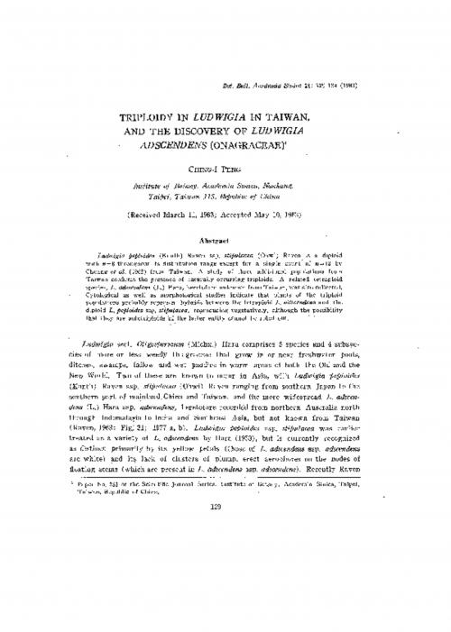 Triploidy in Ludwigia in Taiwan, and the discovery of Ludwigia adscendens (Onagraceae).