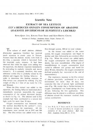 Extract of sea lettuce Ulva reduces oxygen consumption of abalone (Haliotis diversicolor supertexta Lischke)
