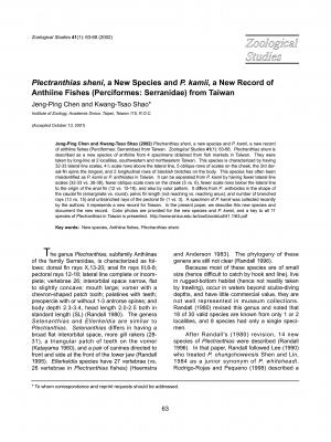 Plectranthias sheni, a New Species and P. kamii, a New Record of Anthiine Fishes (Perciformes: Serranidae) from Taiwan