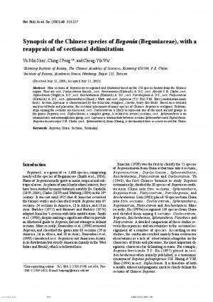 Synopsis of the Chinese species of Begonia (Begoniaceae), with a reappraisal of sectional delimitation