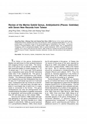 Review of the marine gobiid genus Amblyeleotris (Pisces, Gobiidae) with seven new records from Taiwan