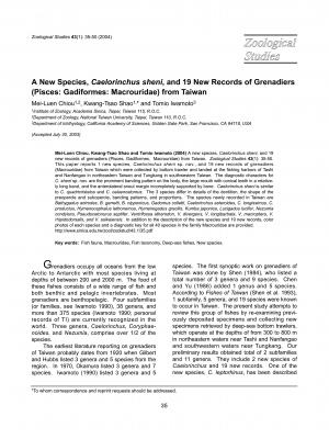 A New Species, Caelorinchus sheni, and 19 new records of grenadiers (Pisces: Gadiformes, Macrouridae) from Taiwan