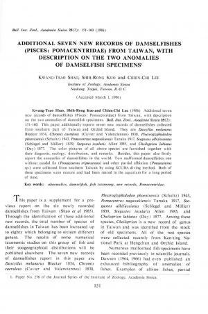 Additional seven new records of damselfishes (Pisces: Pomacentridae) from Taiwan with description on the two anomalies of damselfish specimens