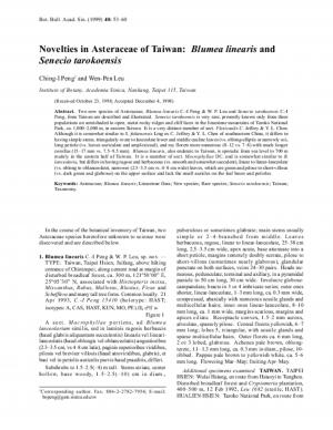 Novelties in Asteraceae of Taiwan Blumea linearis and Senecio tarokoensis