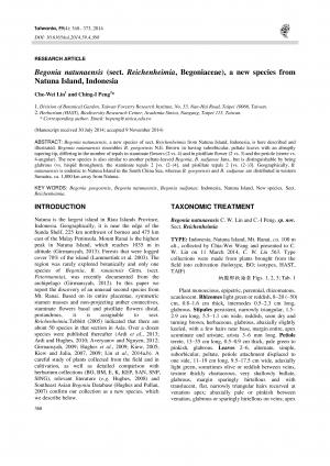 Begonia natunaensis (sect. Reichenheimia, Begoniaceae), a new species from Natuna Island, Indonesia